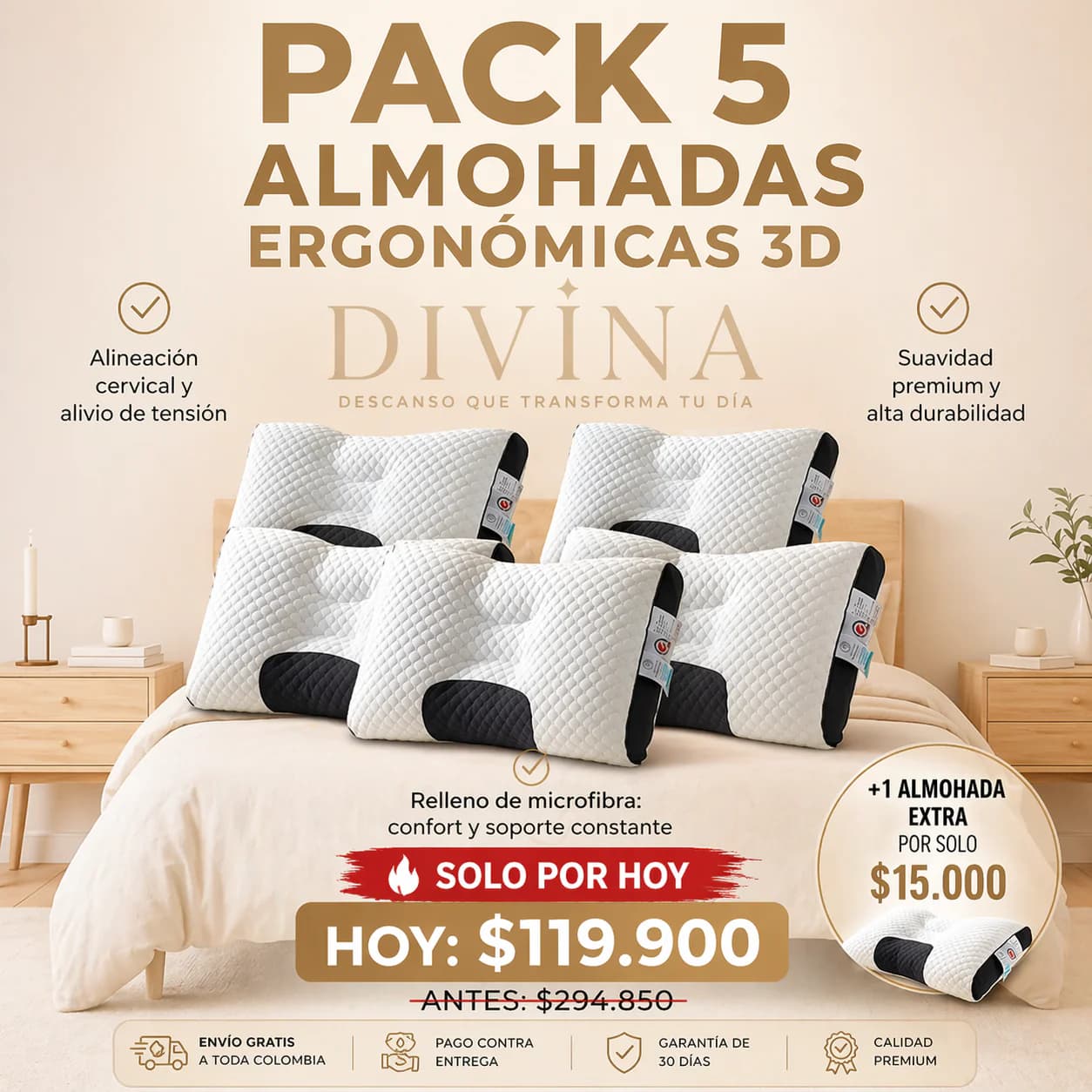 Pack x5 Almohadas Ortopédicas Premium 3D